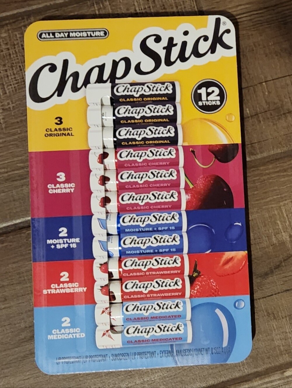 ChapStick Lip Balm Variety Pack — Assorted Red, Blue, White (12 Sticks)